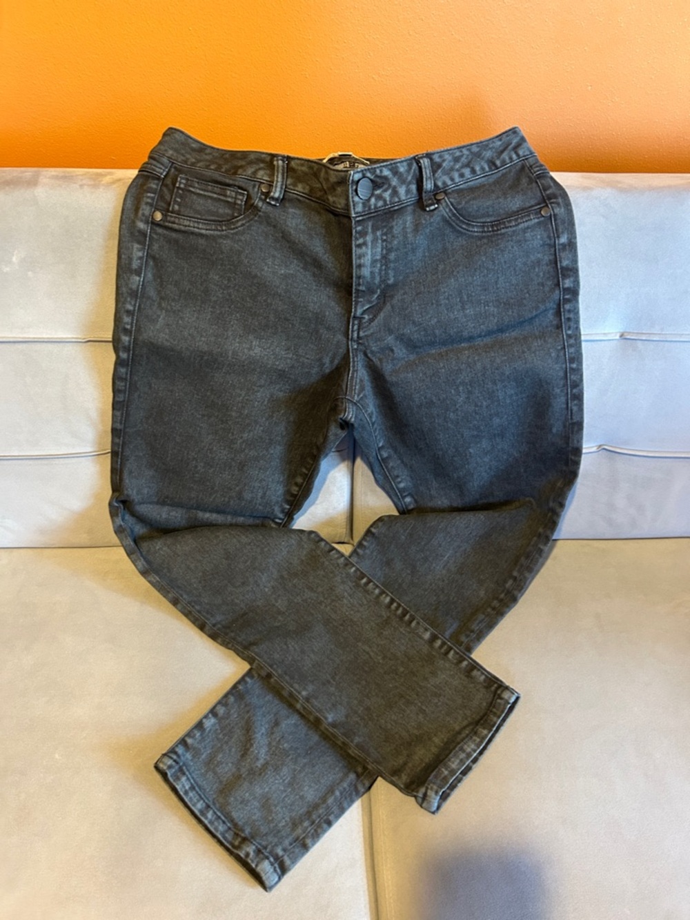 CAbi Women's Slim Straight Jeans in Washed Black - Size 10